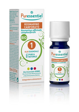 Puressentiel, Olio Essenziale di Rosmarino Canforato, 100% Puro e Naturale, OEBBD (Olio Essenziale Botanicamente e Biochimicamente Definito), Agricoltura Biologica, Vegan e Cruelty Free, 10 ml